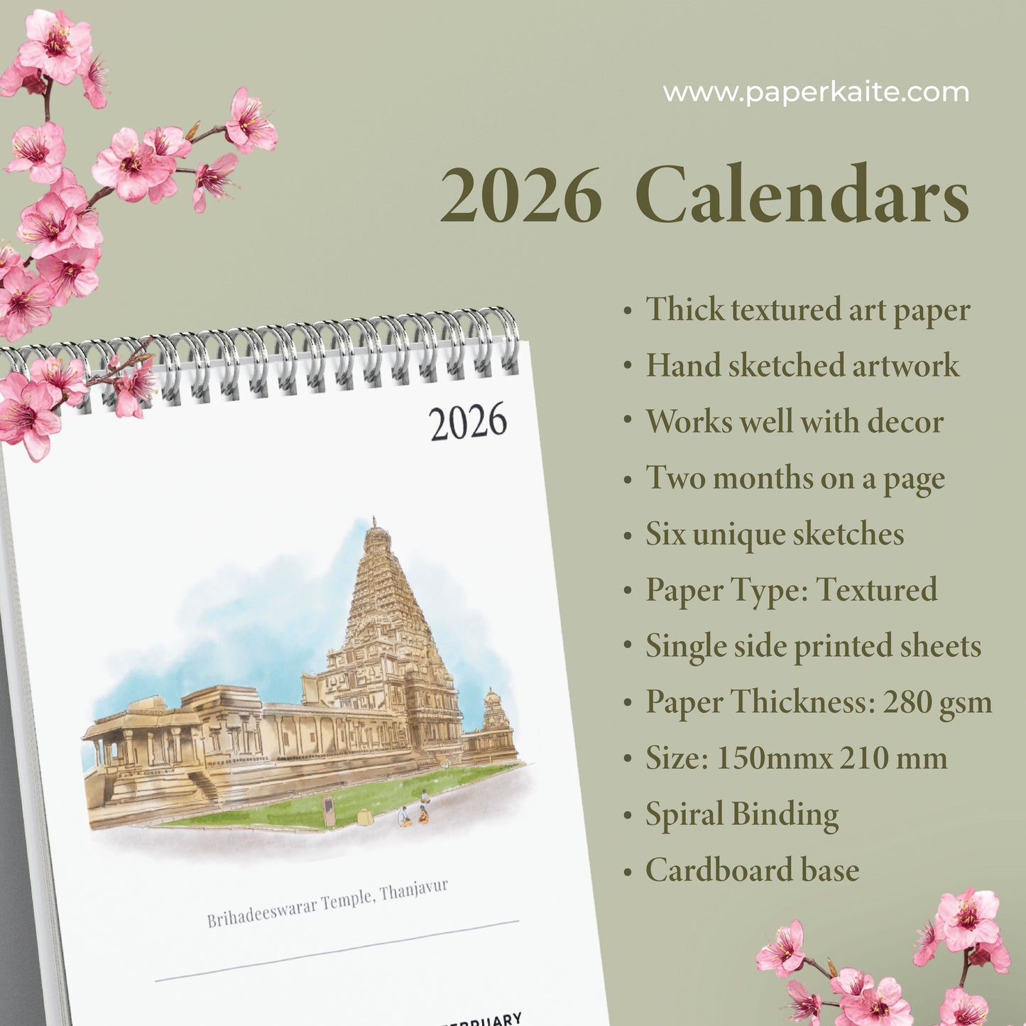 2026 Table Top Calendar - Temples of Tamil Nadu