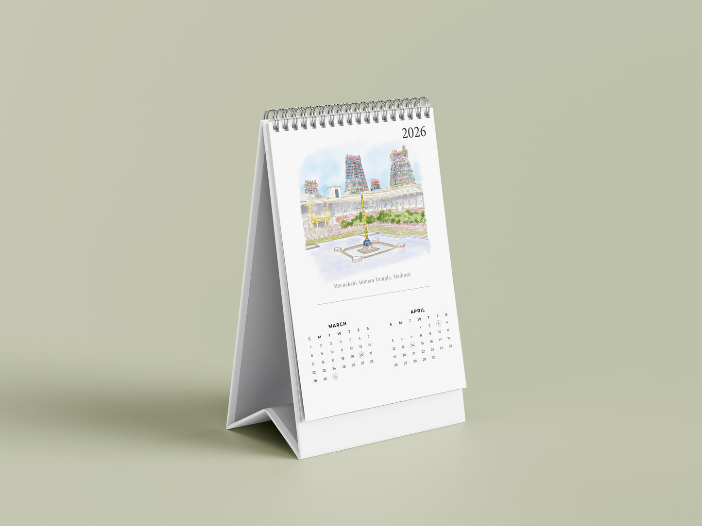 2026 Table Top Calendar - Temples of Tamil Nadu