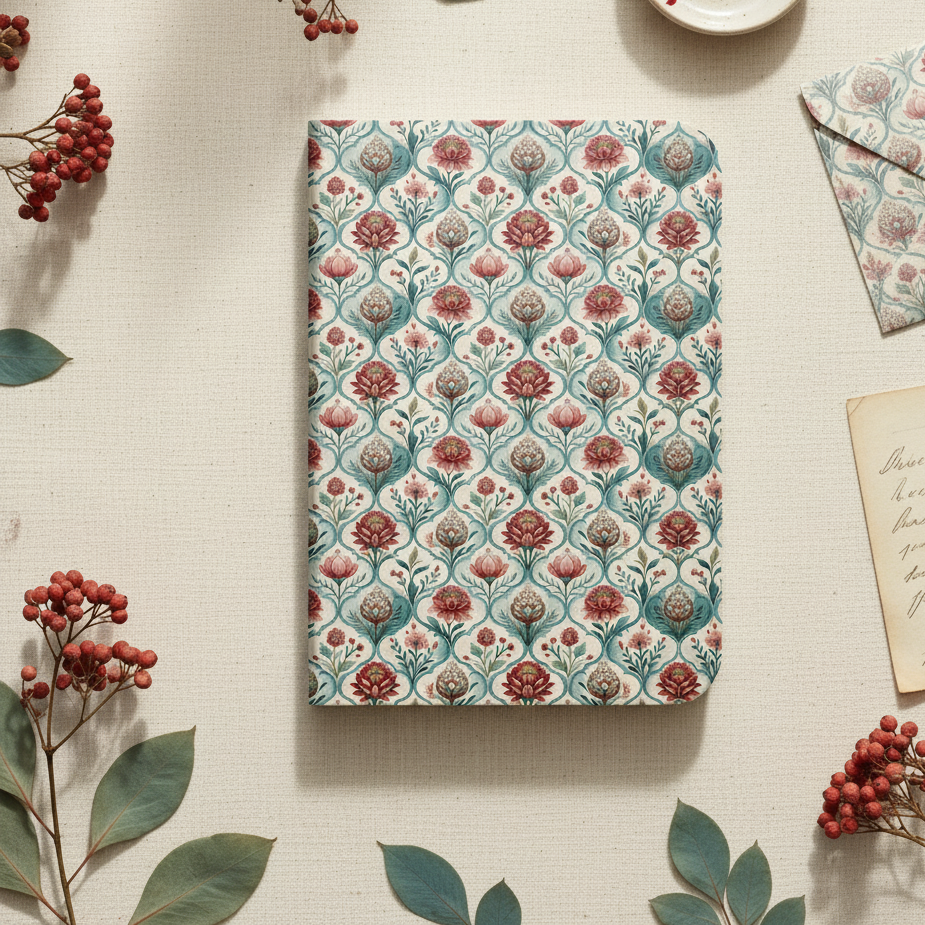 COLOURFUL INDIAN PATTERNS - Blank Notebooks | Pack of 4 | A5 Size | 100 GSM Natural Shade Paper | 60 Pages | Opens Flat Lay | Vibrant Designer Prints | Traditional patterns with mughal arches (Copy)