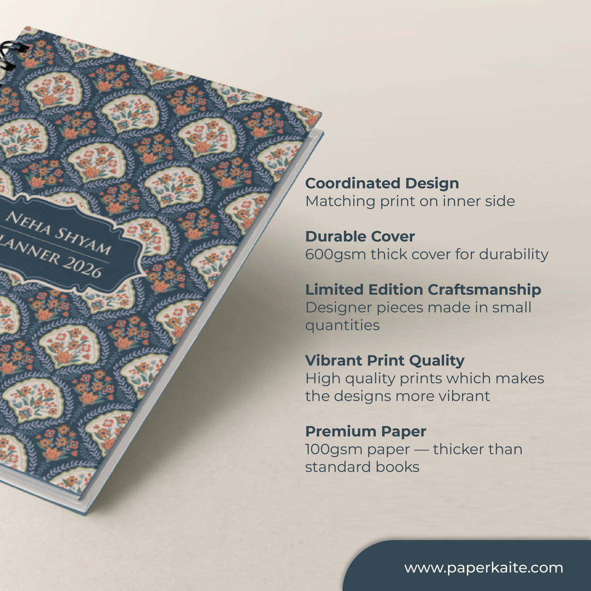 Royal Garden 2026 Planner - A5 Size Case Weekly Planner with 100gsm paper - Ethnic Indian Design (Copy)