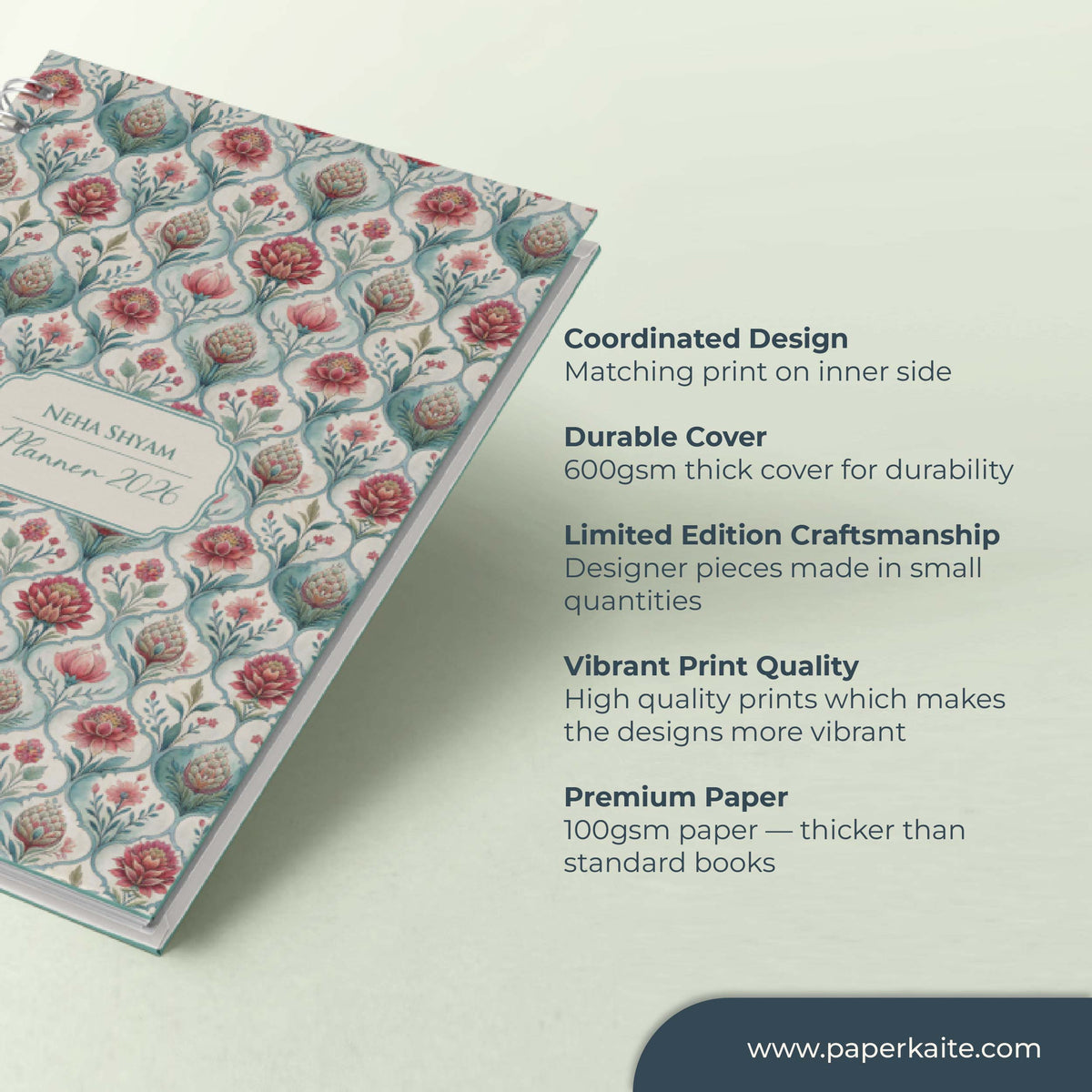 Lotus Spiral 2026 Pocket Planner - A6 Size Soft Case Weekly Planner with 100gsm paper - Ethinic Design