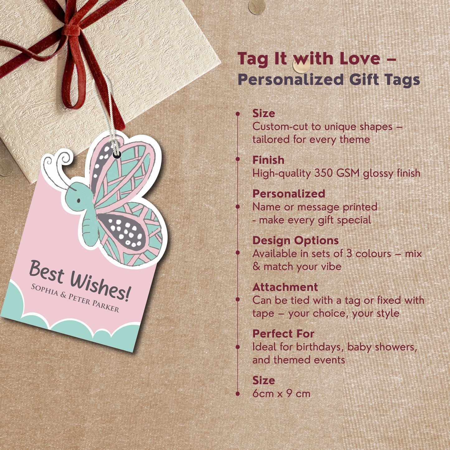 Enchanted Butterfly Gift Tags – Custom Name & Message | Glossy Finish