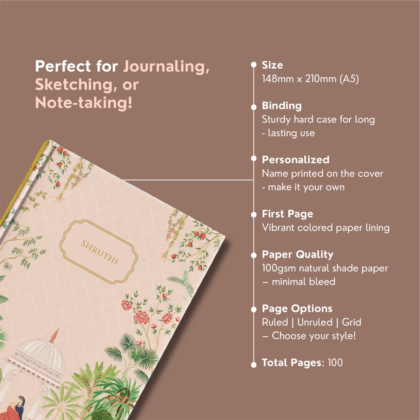 'Gulabi Mehal' Customised Diary - A Royal Personalised Journal