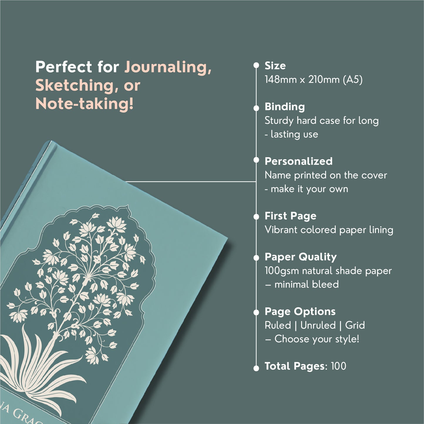 'Azure' Customised Diary - Elegant Personalised Journal