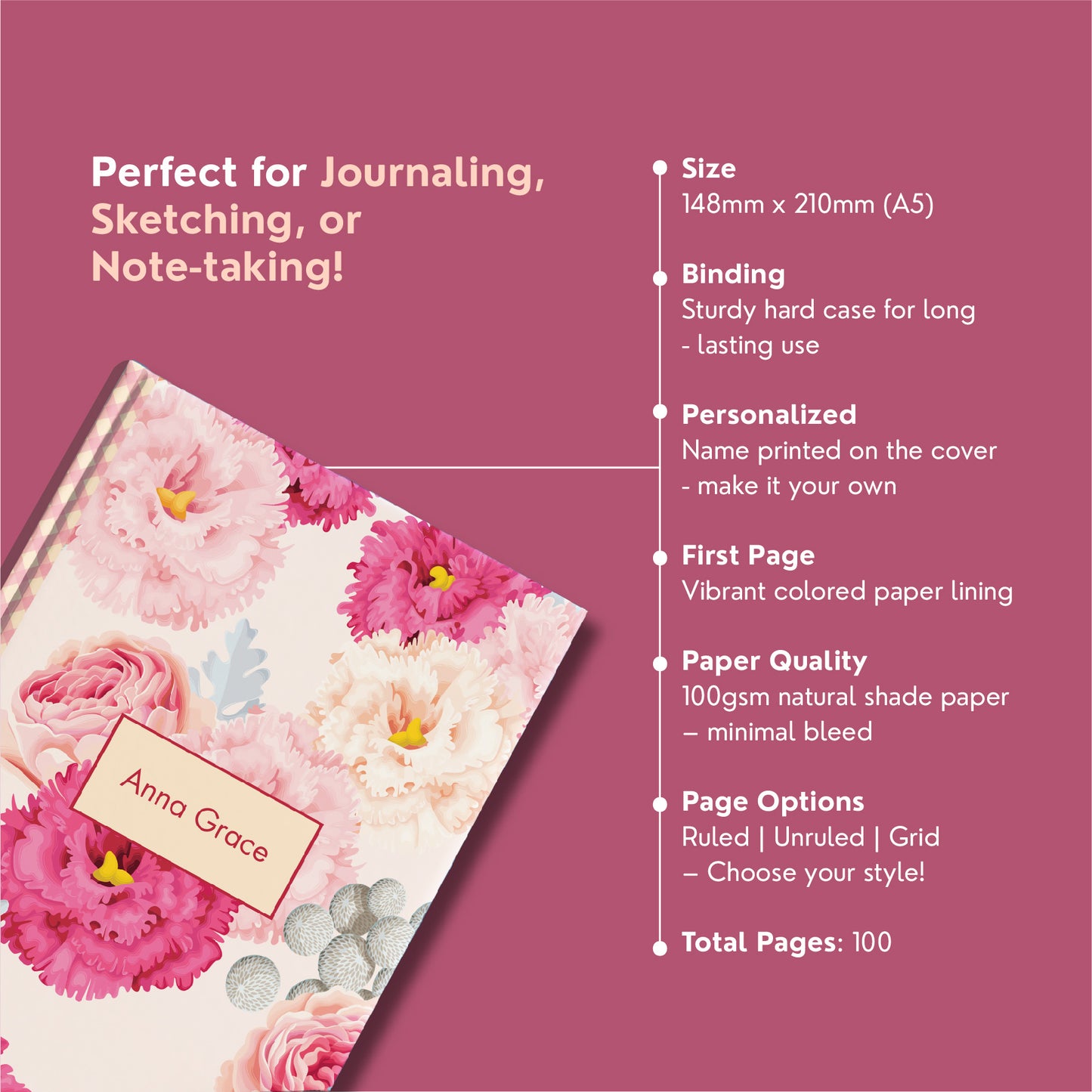 'Blush' Personalized A5 Diary – Premium Customised Journal