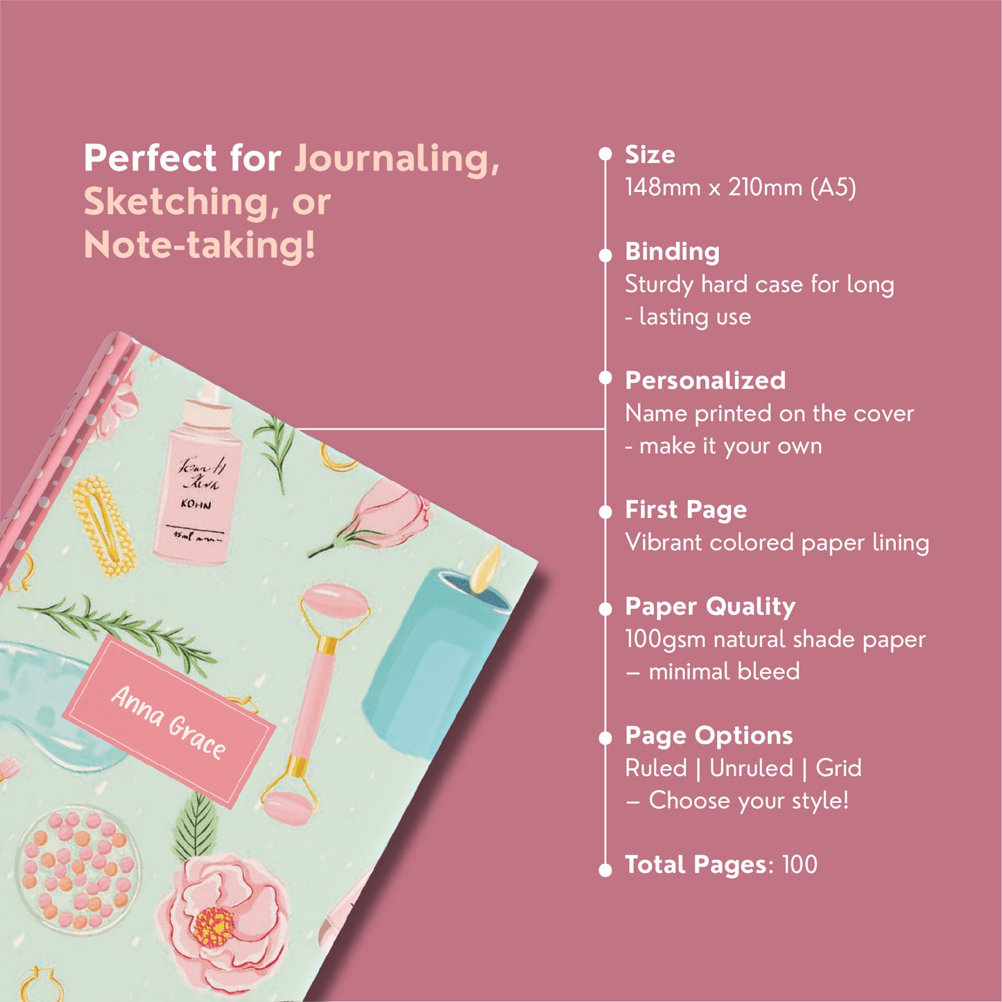 'Makeup Artist' Personalized A5 Diary – Cute Skincare & Beauty-Themed Customised Journal