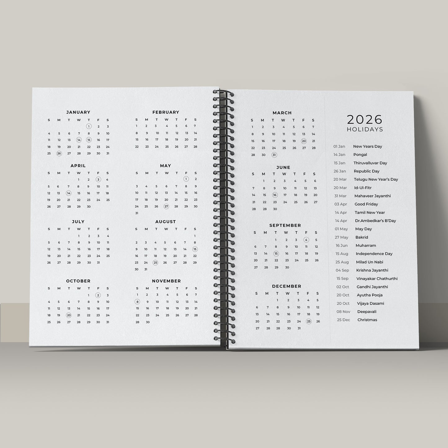 Pushpanjali 2026 Planner - A5 Size Case Weekly Planner with 100gsm paper - Ethnic Indian Design