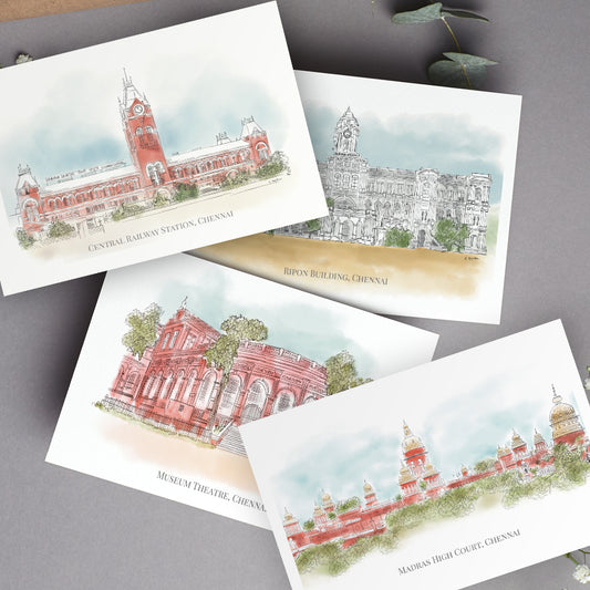 The Chennai Series - Hand Sketched Greeting Card Set