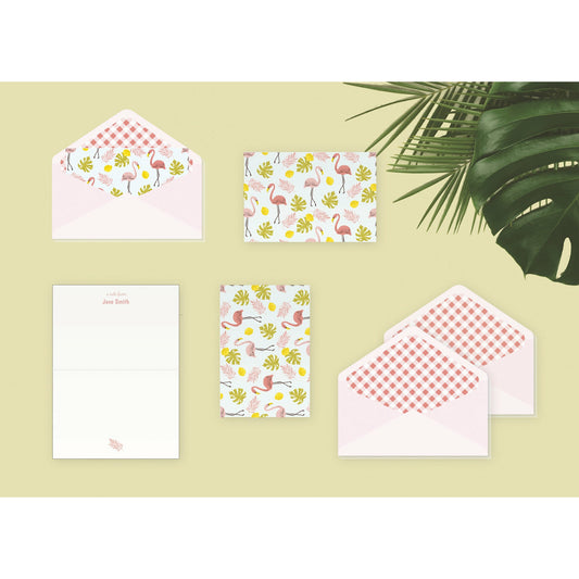 Flamingo Summer Customized Note Card Set