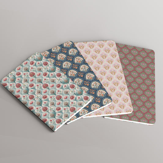 COLOURFUL INDIAN PATTERNS - Blank Notebooks | Pack of 4 | A5 Size | 100 GSM Natural Shade Paper | 60 Pages | Opens Flat Lay | Vibrant Designer Prints | Traditional patterns with mughal arches (Copy)