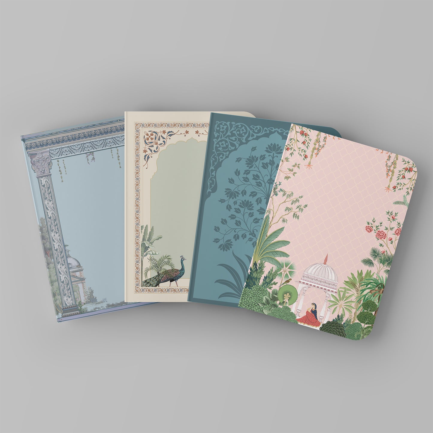 ETHNIC INDIAN PRINTS - Blank Notebooks | Pack of 4 | A5 Size | 100 GSM Natural Shade Paper | 60 Pages | Opens Flat Lay | Vibrant Designer Prints | Traditional patterns with mughal arches