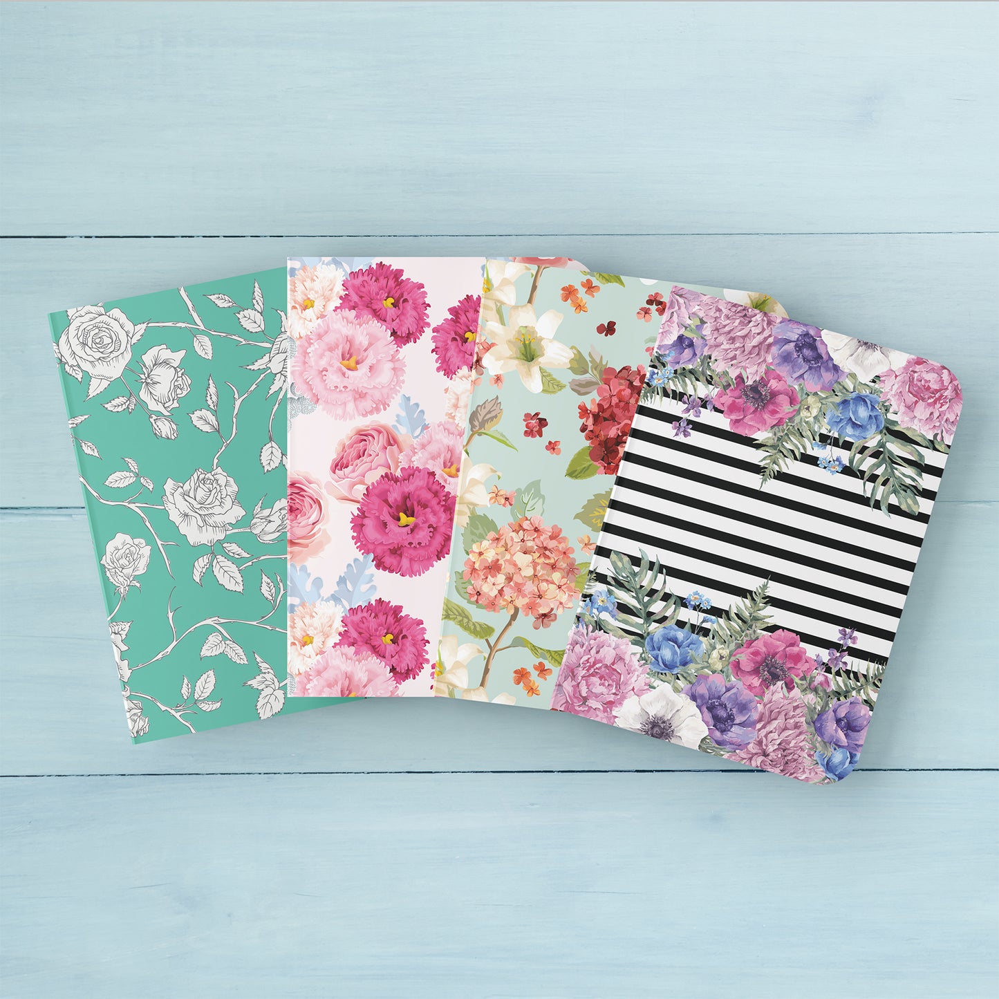 VIBRANT FLORALS - Blank Notebooks | Pack of 4 | A5 Size | 100 GSM Natural Shade Paper | 60 Pages | Opens Flat Lay | Gifting for girls and women