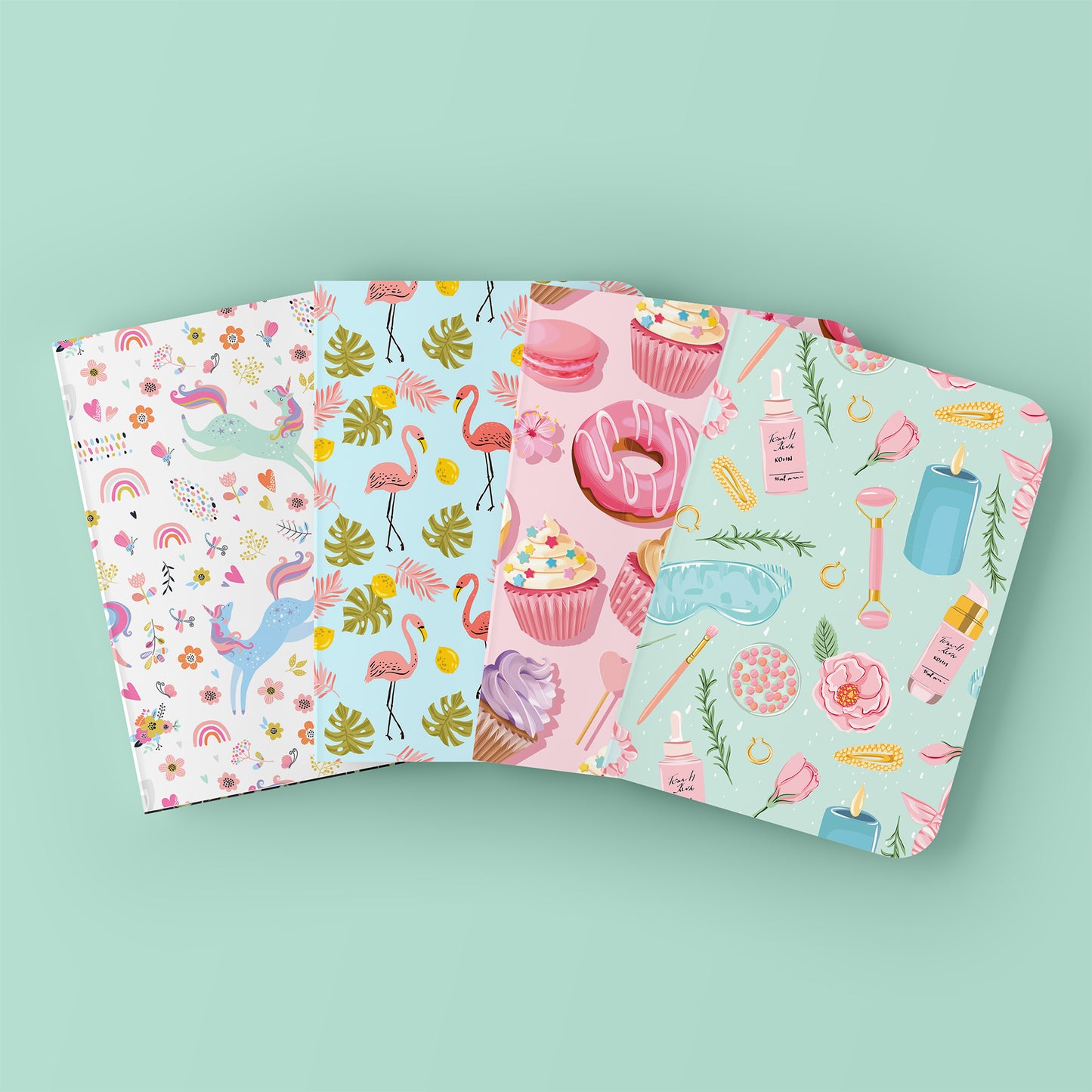 SUGAR AND EVERYTHING NICE- Blank  Notebooks | Pack of 4 | A5 Size | 100 GSM Natural Shade Paper | 60 Pages | Opens Flat Lay | Vibrant Designer Prints | Gifting for women and girls