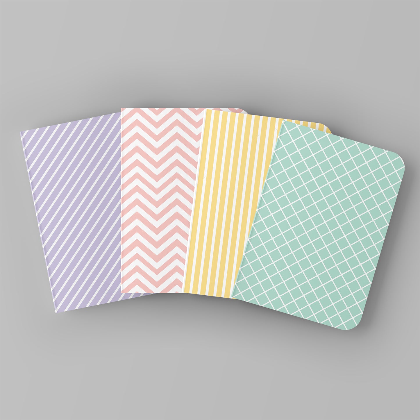 PASTELS - Blank Notebooks| Pack of 4 | A5 Size | 100 GSM Natural Shade Paper | 60 Pages | Opens Flat Lay | Vibrant Designer Prints | Pastel Geometric prints