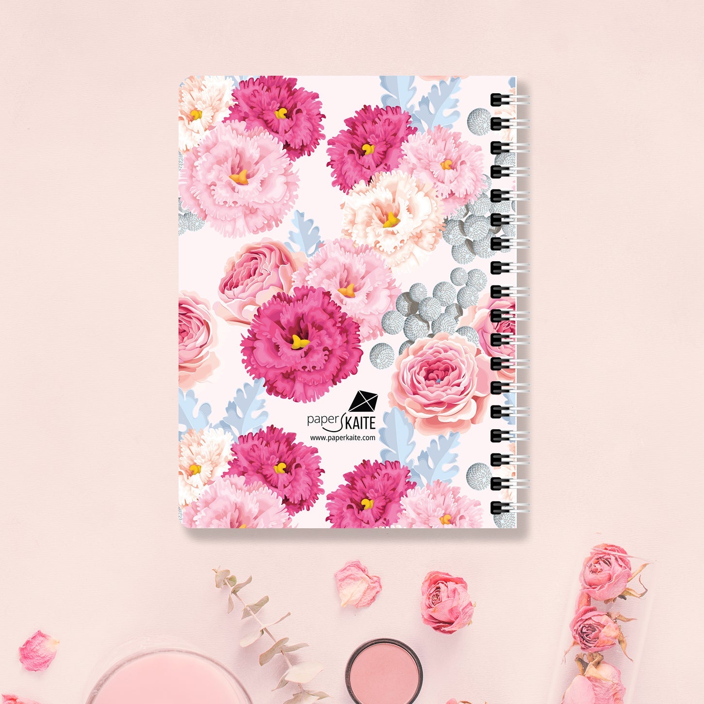Blush Spiral 2025 Pocket Planner - A6 Size Soft Case Weekly Planner with 100gsm paper - Floral Design - PaperKaite
