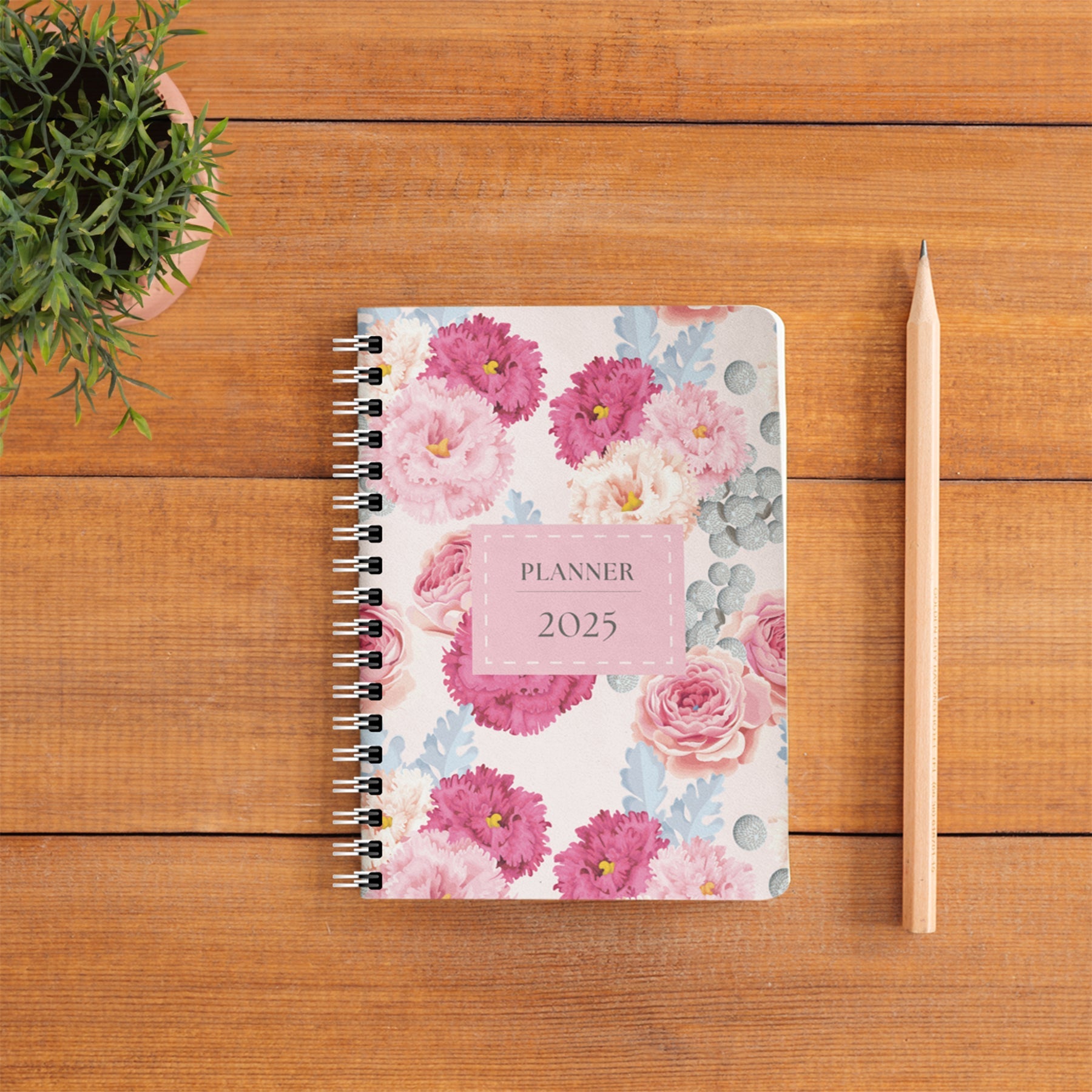 Blush Spiral 2025 Pocket Planner - A6 Size Soft Case Weekly Planner with 100gsm paper - Floral Design - PaperKaite