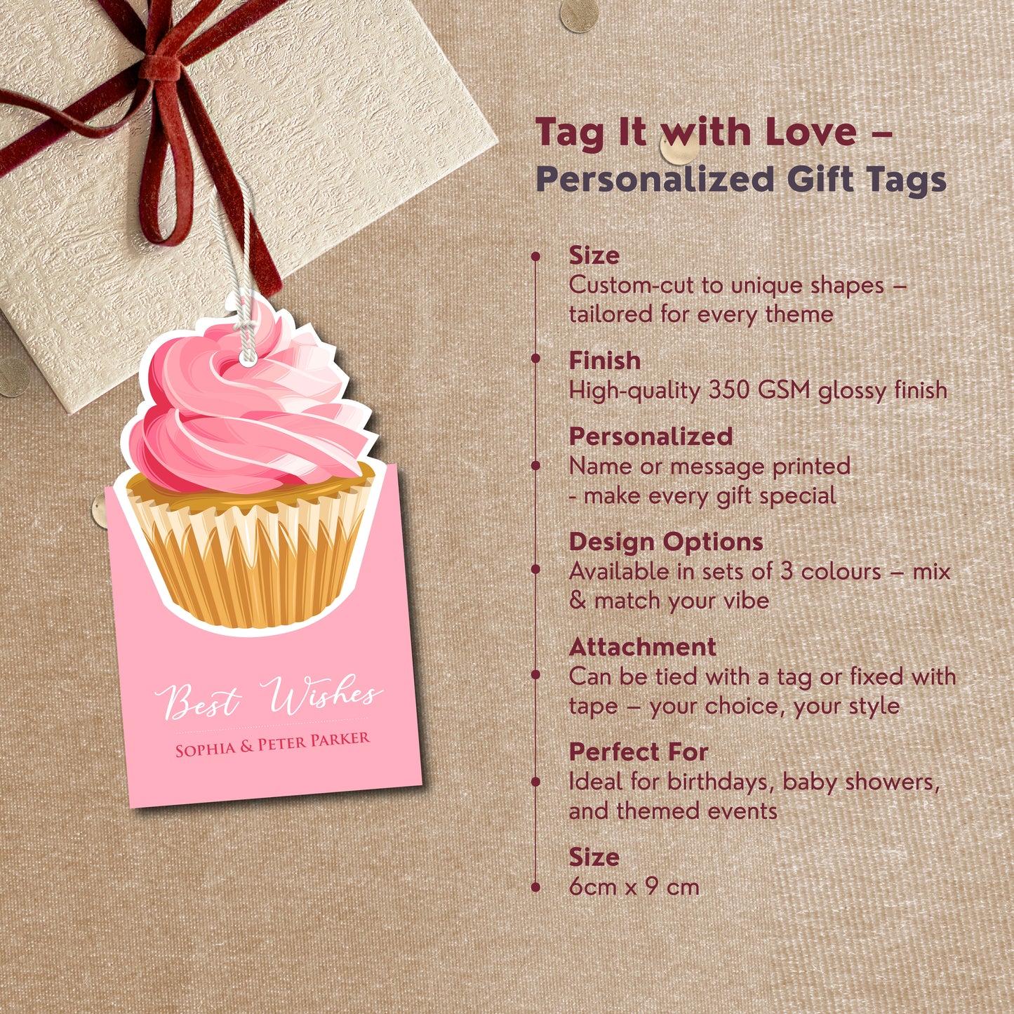 Delightful Cupcake Gift Tags – Custom Name & Message | Glossy Finish