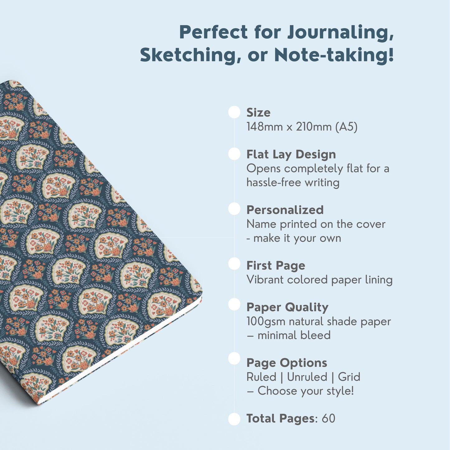 COLOURFUL INDIAN PATTERNS - Blank Notebooks | Pack of 4 | A5 Size | 100 GSM Natural Shade Paper | 60 Pages | Opens Flat Lay | Vibrant Designer Prints | Traditional patterns with mughal arches (Copy)