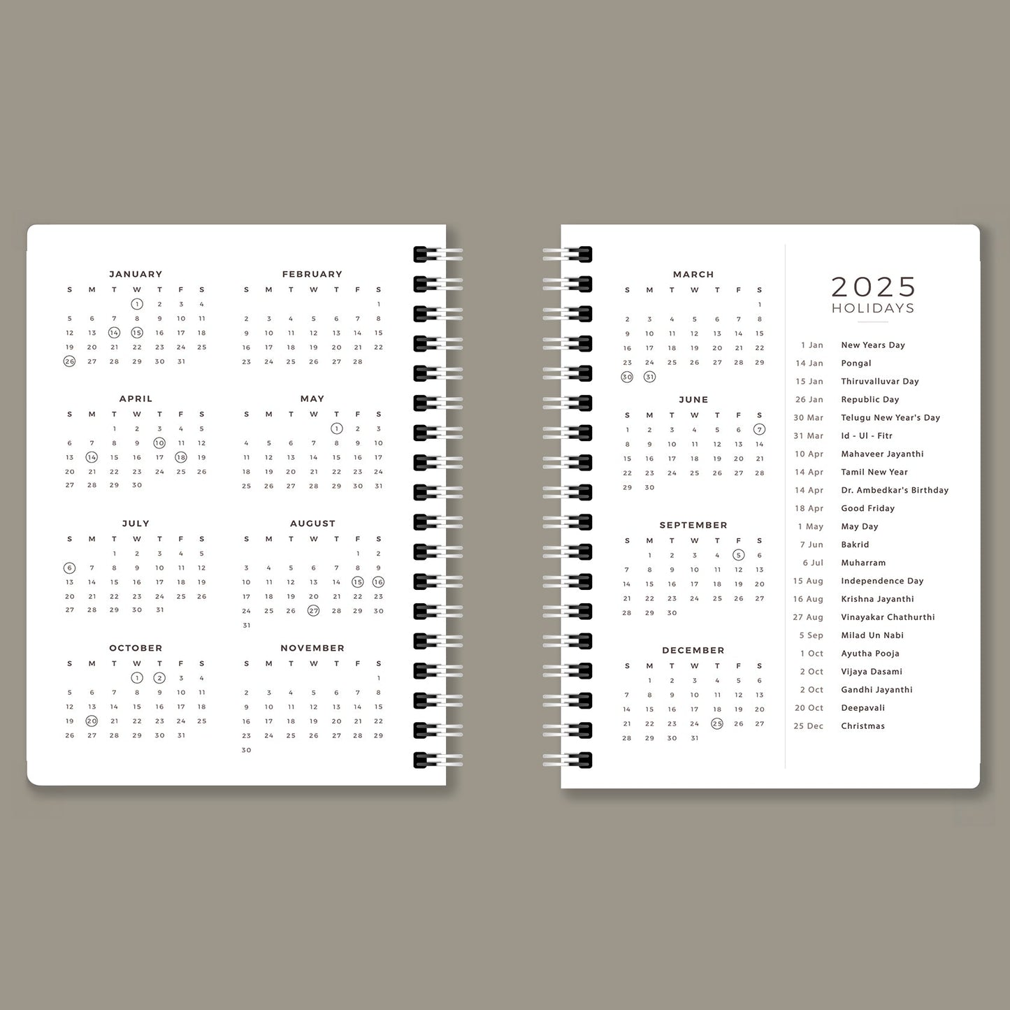 Jarokha Spiral 2025 Pocket Planner - A6 Size Soft Case Weekly Planner with 100gsm paper - Ethnic Indian Design - PaperKaite