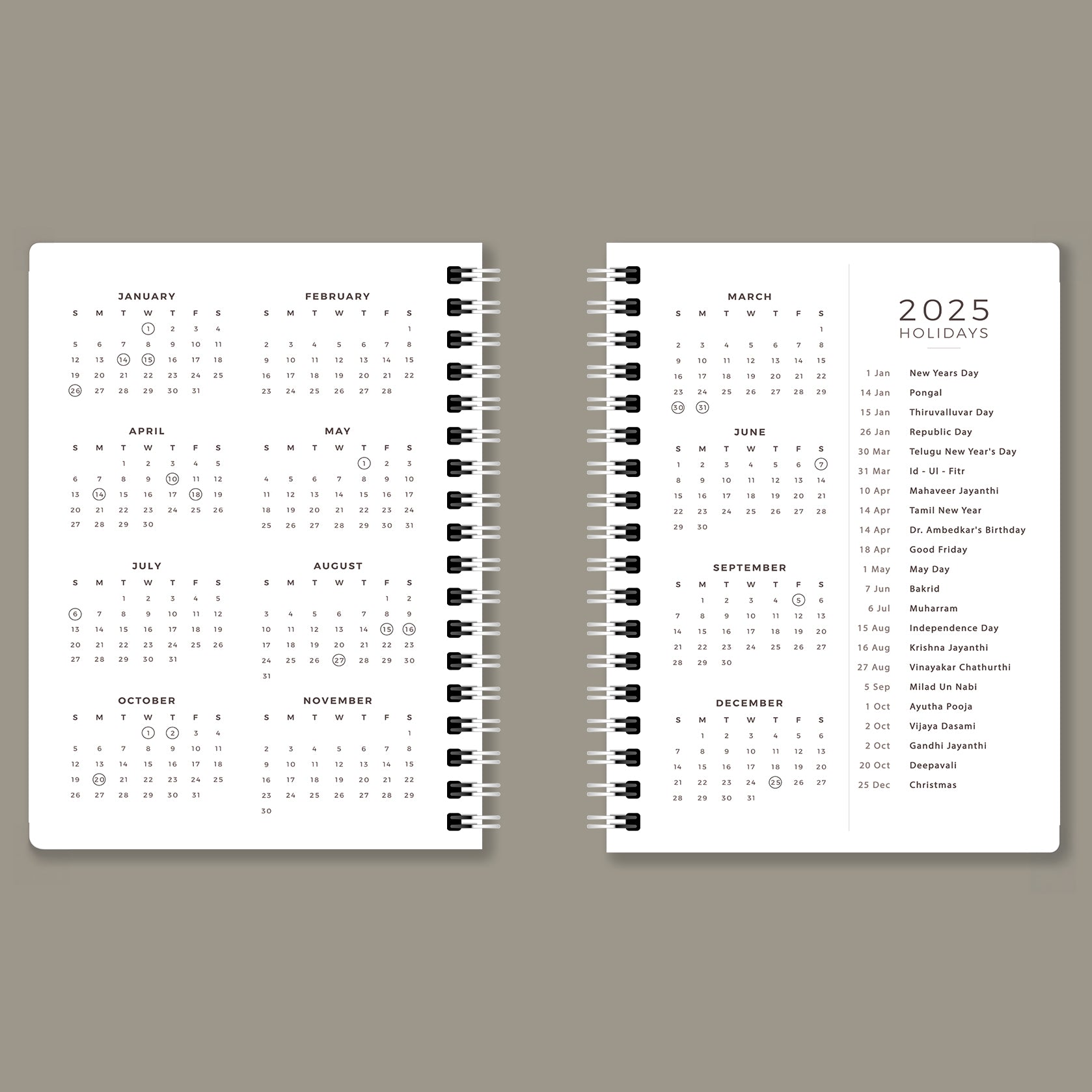 Jarokha Spiral 2025 Pocket Planner - A6 Size Soft Case Weekly Planner with 100gsm paper - Ethnic Indian Design - PaperKaite