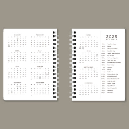 Jarokha Spiral 2025 Pocket Planner - A6 Size Soft Case Weekly Planner with 100gsm paper - Ethnic Indian Design - PaperKaite