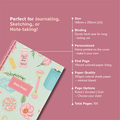 'Makeup Artist' Personalized A5 Diary – Cute Skincare & Beauty-Themed Customised Journal